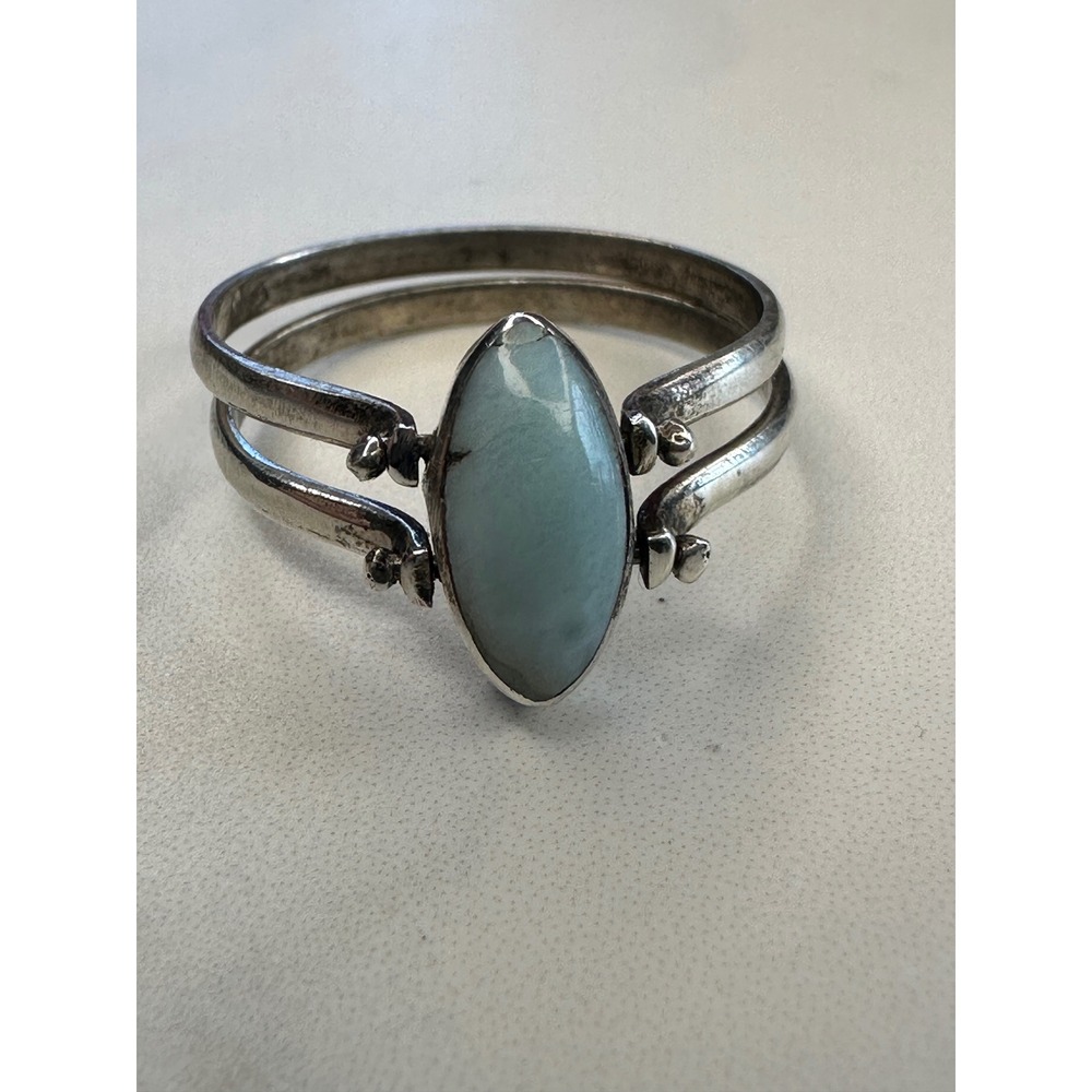 Sterling Silver 925 Reversible Flip Ring Larimar Amber Marquise Size 6
